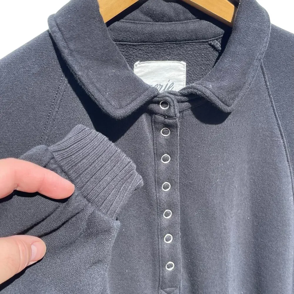 AERIE Women’s 1/4 Snap Pull On Oversized Black Sweatshirt medium - Picture 3 of 4